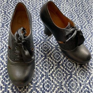 Naya Jasper Black Leather Lace Up Block Heel Oxfords Shoes Women's 5.5 M